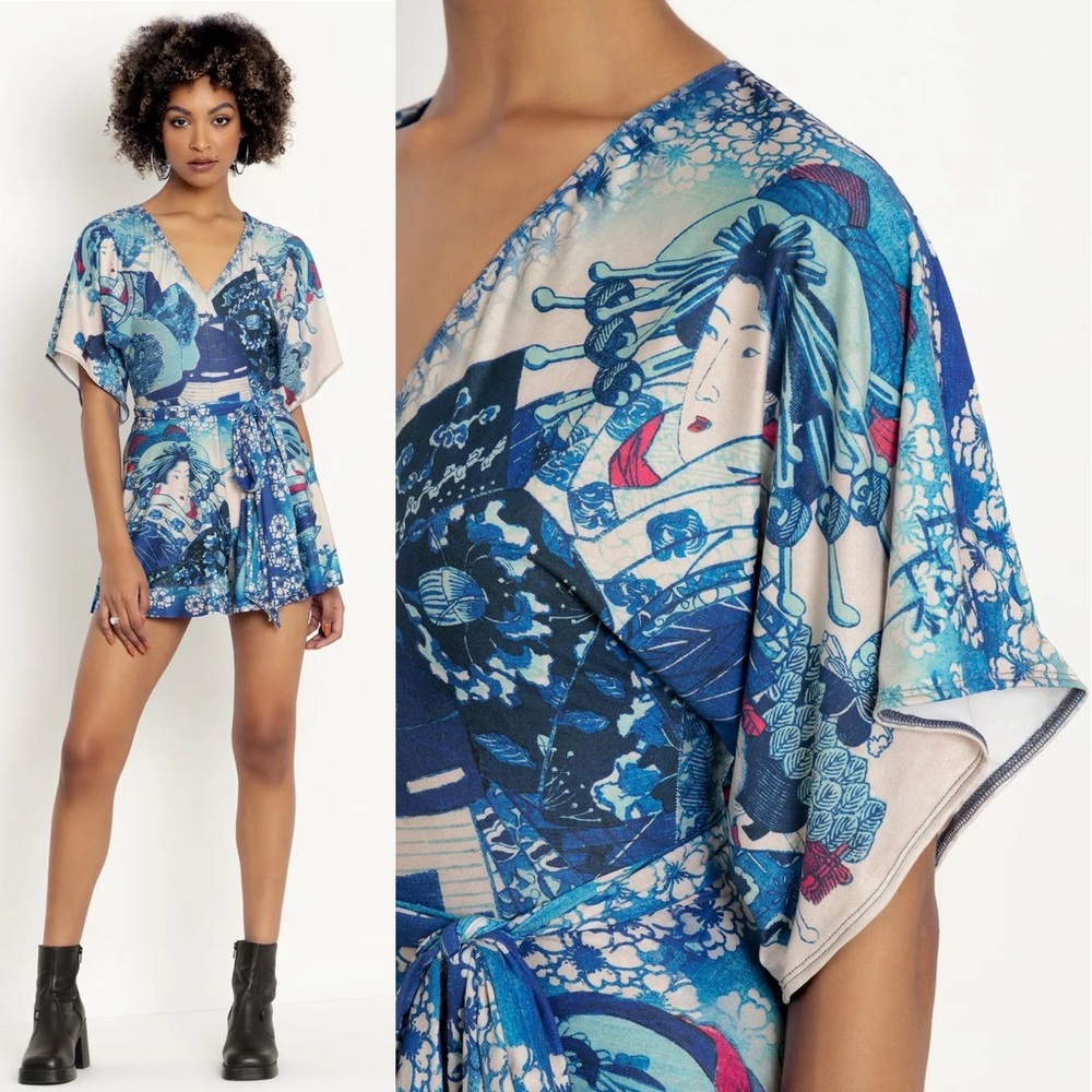 Woman in Blue Slinky Playsuit Limited Medium✨ made at BMHQ in Australia
